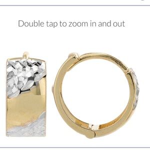 10K SOLID Yellow Gold Two-Tone Diamond-Cut Huggie Earrings Hoops Hoops 10kt